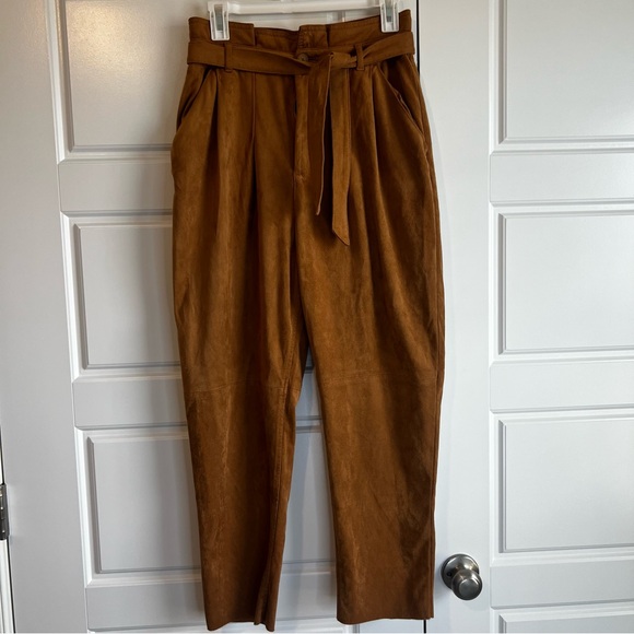 Free People Nightfall Brown High-Waisted Vegan Suede Pants with Tie Waist Sz 4 - Picture 2 of 14